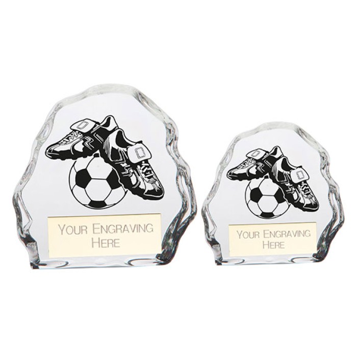 MYSTIQUE FOOTBALL GLASS TROPHY -  2 SIZES - 7.5CM-9CM